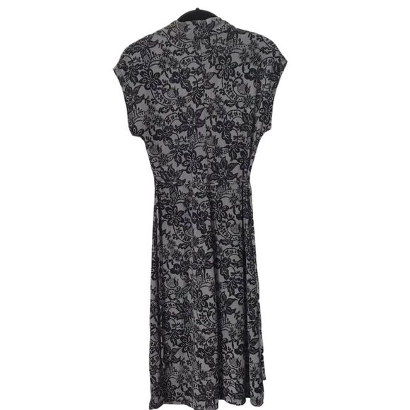 Motherhood Maternity Dress Size Small Black Grey Floral Short Cap Sleeves Midi - Picture 6 of 12
